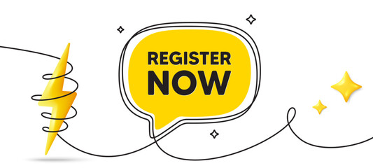 Fototapete - register now tag. continuous line art banner. free registration offer. create an account message. re