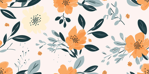 Wall Mural - Hand drawn flowers, seamless patterns with floral for fabric, textiles, clothing, wrapping paper, cover, banner, interior decor, abstract backgrounds