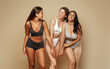 © Prostock-studio - Group of laughing millennial different body and ethnicity women in underwear have fun, enjoy body care