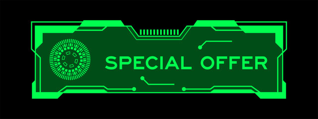 Sticker - Green color of futuristic hud banner that have word special offer on user interface screen on black background