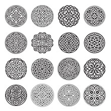 Celtic Ornament Circular Round Mandala Set. Tattoo Viking Style Collection. Adult Coloring Page Black And White