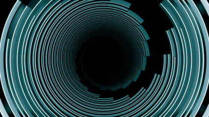 Poster - Green and purple bright lines. Design. Black background with stripes rotating in a circle made in 3d abstraction.