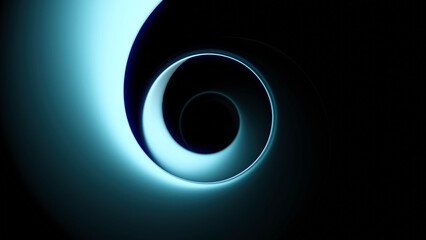Poster - Rotating round spiral with light strip. Design. Circular spiral of 3d tape moves on black background. Ribbon circular spiral moves hypnotically in space