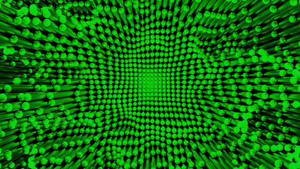 Poster - Green and turquoise background with small squares. Design. Black background with flying small squares made in cartoon animation.