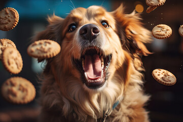 Canvas Print - funny dog catches food