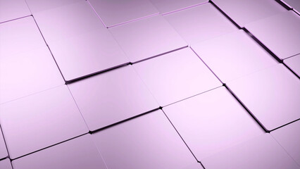 Poster - 3D surface with moving tiles. Design. Metal square tile moves on surface. Smooth square tile moves in waves on surface