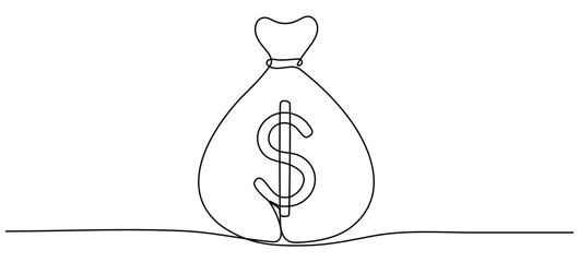 Poster - Money bag continuous one line drawing. Business dollar sign concept. Vector illustration isolated on white.