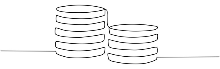 Poster - Coins stack continuous one line drawing. Business money concept. Vector illustration isolated on white.