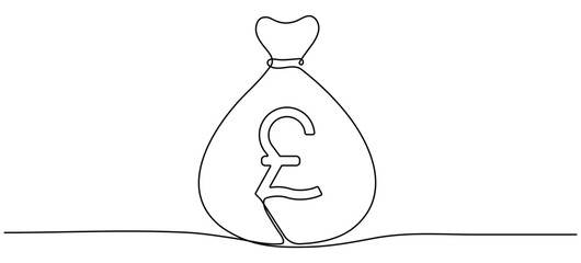 Poster - Money bag continuous one line drawing. Business concept. Vector illustration isolated on white.