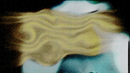 Poster - Background with bright glowing spots pattern with pixels and noise. Motion. Pixel image with noise of moving glowing spots of light. Colorful spots of glow move in pixel retro image