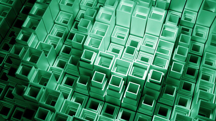 Poster - Circular waves of geometric surface. Design. Ripples of square columns in matrix space. Square columns move in circular pulses in computer style