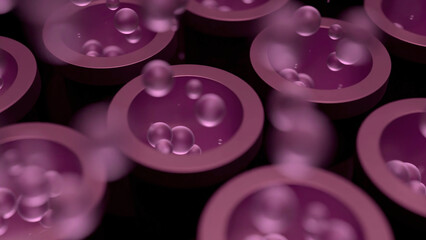 Poster - Pyzuri flying out of the pipes. Design. Small pink-tinged pipes releasing small bubbles in abstraction.