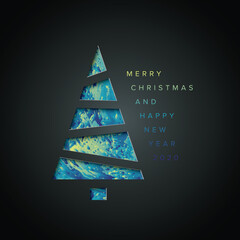 Wall Mural - minimalistic christmas card with colorful blue christmas tree