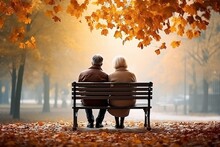 Couple Sitting On Bench In Park