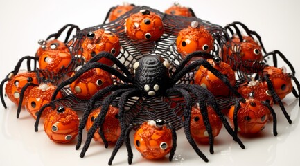 a close-up photo of a handmade spider web with spider