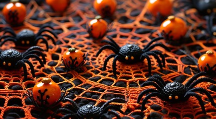 a close-up photo of a handmade spider web with spiders
