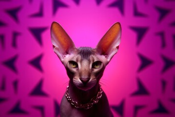 Canvas Print - oriental shorthair cat wearing a devil horns headband against a vibrant purple background