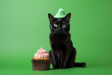 Wall Mural - bombay cat wearing a cupcake costume against a green background