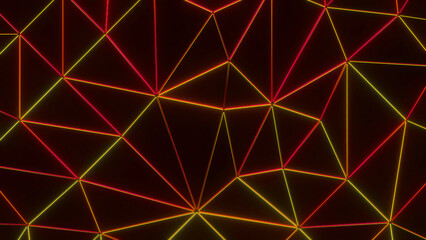 Poster - Yellow background with neon illumination. Design. Red and yellow neon lines that sparkle in animation.