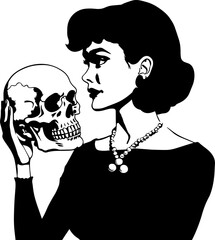 Wall Mural - Vintage woman hold skull, Woman and skull Illustration on a transparent background