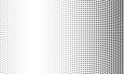 Spotted gradient background. Monochrome dot pattern. Optical texture with dots. Wavy halftone effect. Black white banner. Futuristic pop art print. Vector illustration.