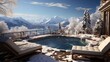 Snowy Escapades: Active Winter Vacation with Snowboarding, Skiing, and Relaxing Jacuzzi Moments in 8K created with generative ai technology