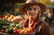 Rural Farm Woman Selling Fresh Organic Produce at Local Market