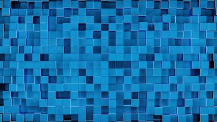 Poster - Background with moving chaotic cubes. Design. Background with squares extending into field. 3D cubes move like wall
