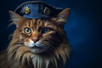 Wall Mural - somali cat wearing a pirate hat against a navy blue background