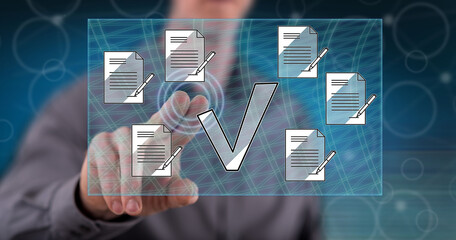 Wall Mural - man touching a document validation concept