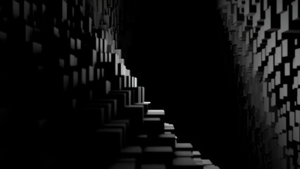 Poster - Fantastic monochrome cube tunnel motion background. Design. Digital 3d grid.