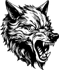 Wall Mural - Scary Vintage Wolf Head, Hand drawn wolf head Illustration on a transparent background