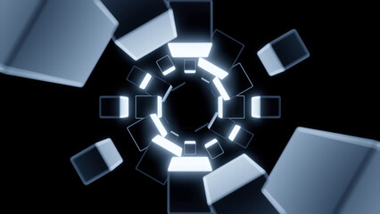 Poster - Fantastic monochrome cube tunnel motion background. Design. Digital 3d grid.