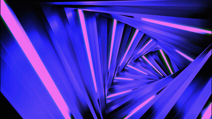Poster - Spinning spiral of neon triangular corridor. Design. Purple rotating 3D triangles.