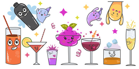 Wall Mural - Happy times drink design of party drinks in vector cartoon style isolated design