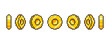 Game ui golden coin rotation stages 16-bit. Pixel art animation gold coin for a 8-bit retro video game. Game art vector illustration gold pixel coins.