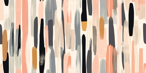 Painting, abstract, minimal geometric seamless pattern with brush strokes. Hand drawn earth tone neutral color bold lines, strokes. abstract wallpaper vector design. Scribbles, squiggle lines curves.