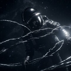 Wall Mural - astronaut in barbed wire trap generative ai