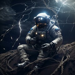 Wall Mural - astronaut in barbed wire trap generative ai