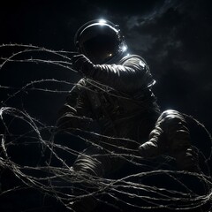 Wall Mural - astronaut in barbed wire trap generative ai