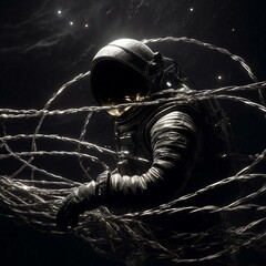 Wall Mural - astronaut in barbed wire trap generative ai