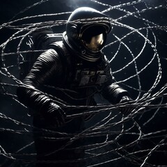 astronaut in barbed wire trap generative ai