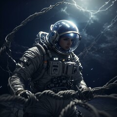 Wall Mural - astronaut in barbed wire trap generative ai