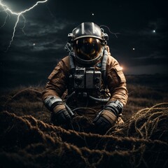 Wall Mural - astronaut in barbed wire trap generative ai
