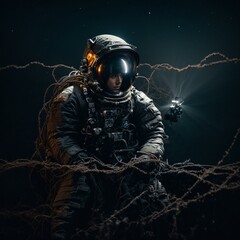 Wall Mural - astronaut in barbed wire trap generative ai