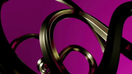 Poster - Abstract metal curving tubes with source of light. Design. Moving 3D stripes on a pink background.