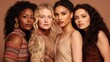© JW Studio - Beauty portrait, Multi ethnic group of women with different skin types isolated on nude brown background, studio shot, woman power, cosmetic product concept.