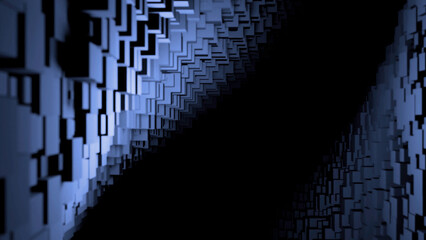 Poster - Abstract flight inside dark purple tunnel of many cubes and rectangles. Design. Endless corridor with 3D effect.