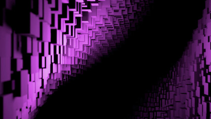 Poster - Abstract flight inside dark purple tunnel of many cubes and rectangles. Design. Endless corridor with 3D effect.