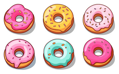 Poster - Set of 6 donuts. In minimalist cartoon style. Flat vector illustration.